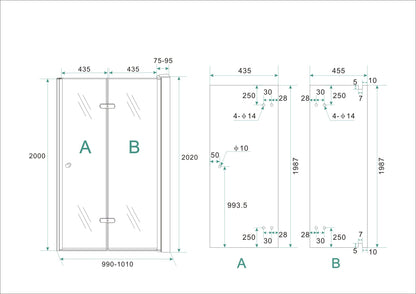 Maki nisdeur vouwbaar rechts 1000 x 2000 x 8 mm nano helder glas/chroom