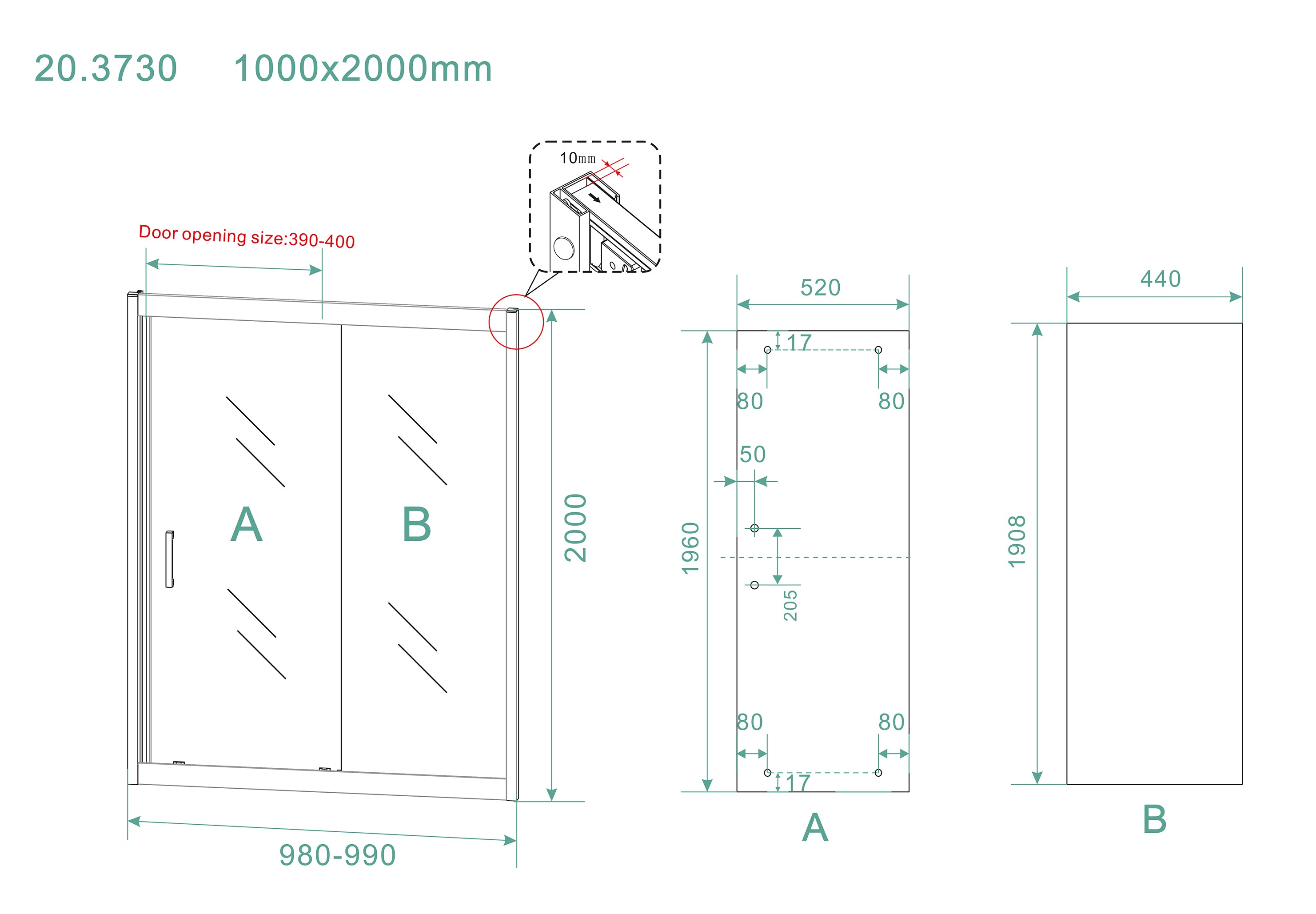 Skyline nis schuifdeur 1000 x 2000 x 8 mm nano helder glas/mat zwart