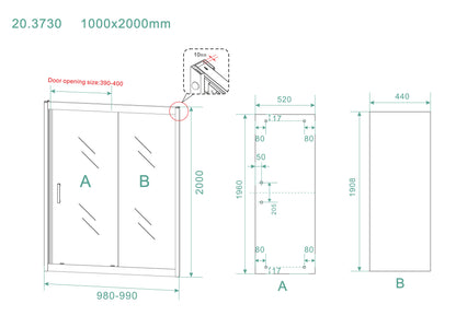 Skyline nis schuifdeur 1000 x 2000 x 8 mm nano helder glas/mat zwart