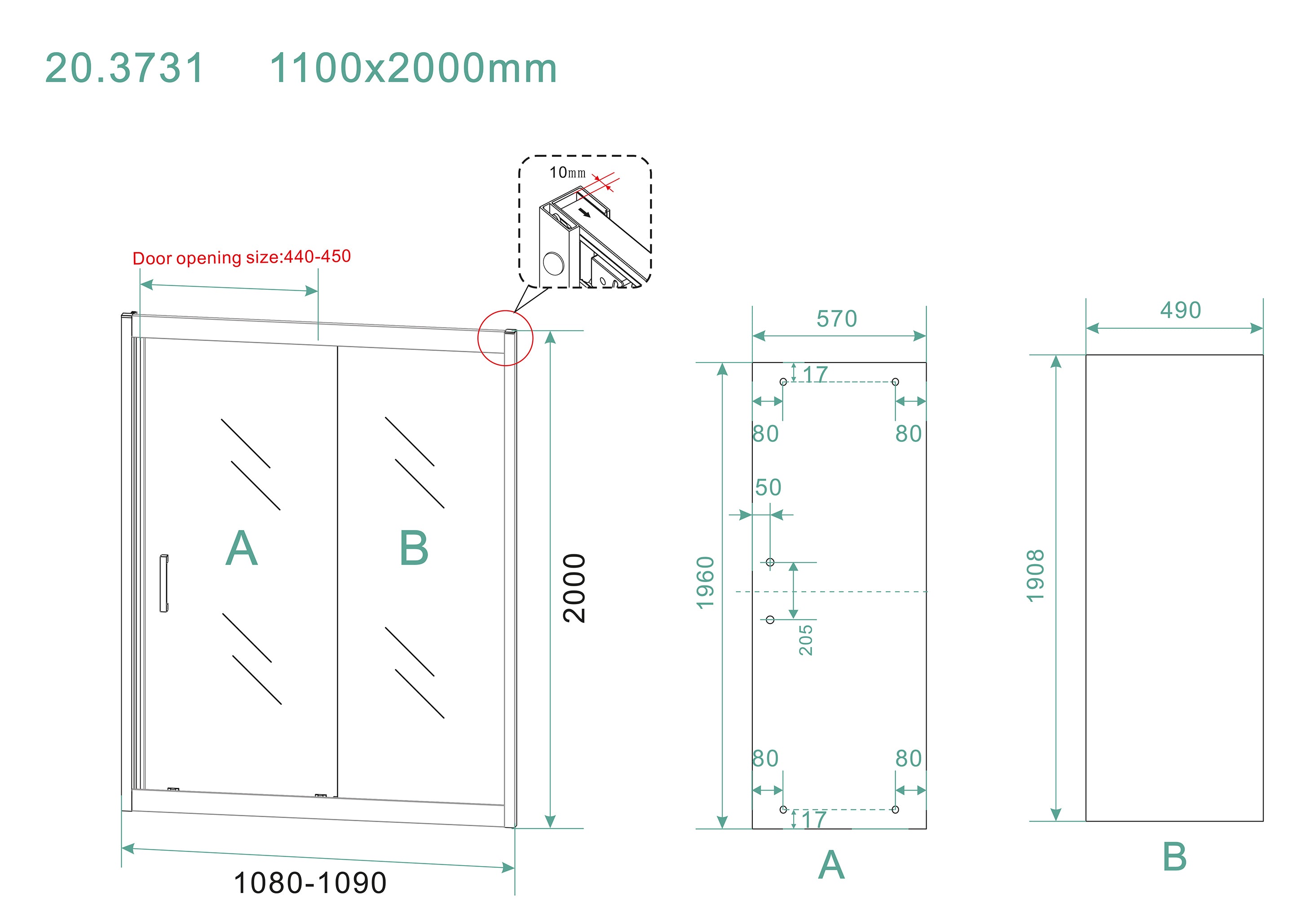 Skyline nis schuifdeur 1100 x 2000 x 8 mm nano helder glas/mat zwart