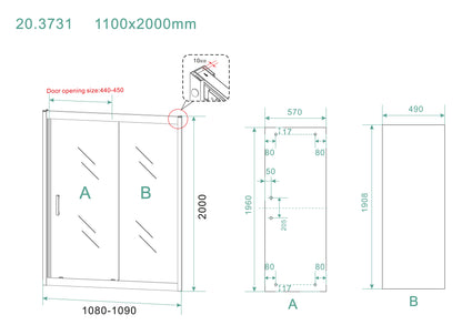 Skyline nis schuifdeur 1100 x 2000 x 8 mm nano helder glas/mat zwart