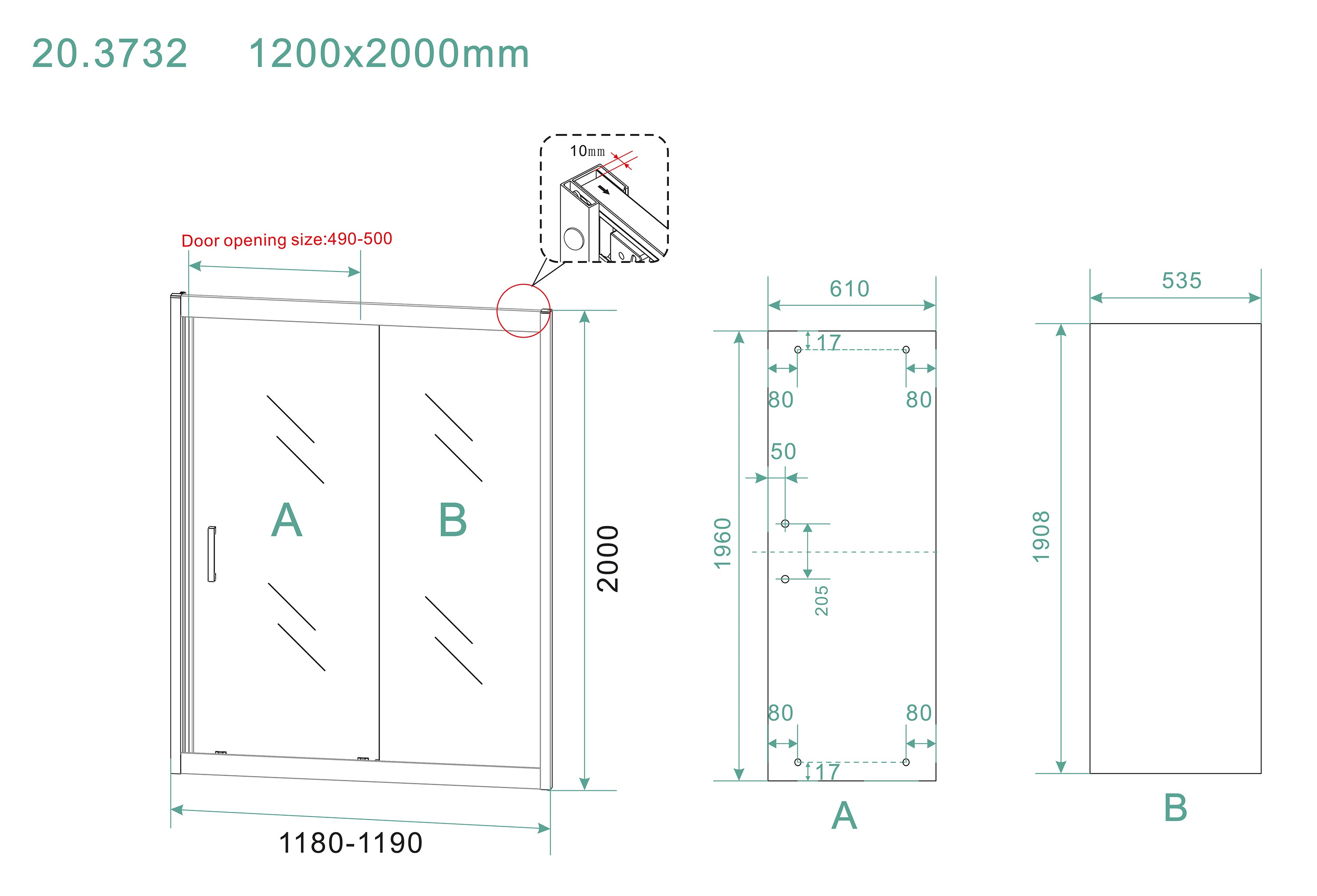 Skyline nis schuifdeur 1200 x 2000 x 8 mm nano helder glas/mat zwart