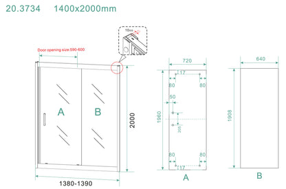 Skyline nis schuifdeur 1400 x 2000 x 8 mm nano helder glas/mat zwart