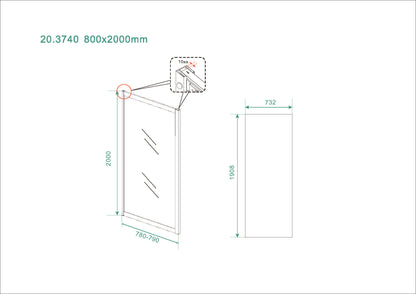 Skyline zijwand voor nis schuifdeur 800 x 2000 x 8 mm nano helder glas/mat zwart