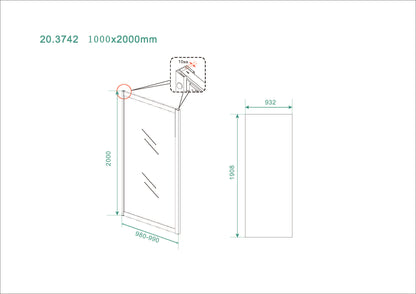 Skyline zijwand voor nis schuifdeur 1000 x 2000 x 8 mm nano helder glas/mat zwart