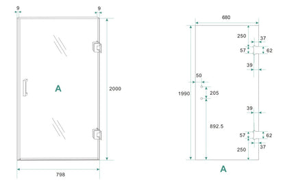 Less glas voor nisdeur rechts 700 x 2000 x 8 mm nano spiegelrook- naar helder glas