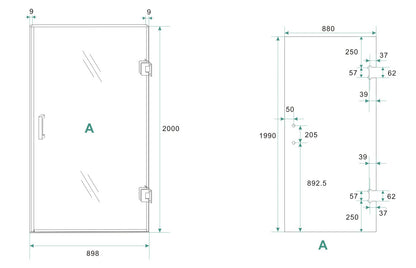 Less glas voor nisdeur rechts 900 x 2000 x 8 mm nano spiegelrook- naar helder glas