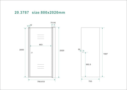 Between nisdeur 800 x 2000 x 8 mm nano rookglas/chroom