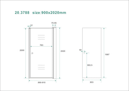 Between nisdeur 900 x 2000 x 8 mm nano rookglas/chroom