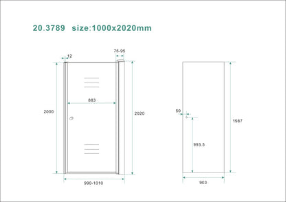 Between nisdeur 1000 x 2000 x 8 mm nano rookglas/chroom