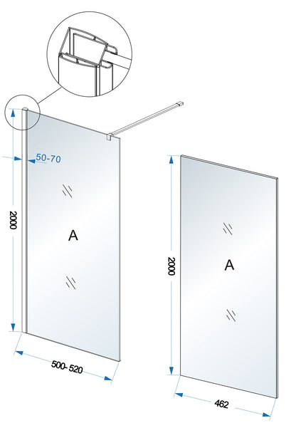 Comfort inloopdouche 500 x 2000 x 10 mm nano helder glas/chroom