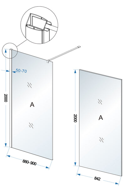 Comfort inloopdouche 900 x 2000 x 10 mm nano helder glas/chroom