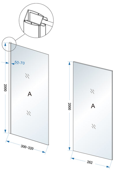 Comfort zijwand met muurprofiel 300 x 2000 x 10 mm nano helder glas/chroom