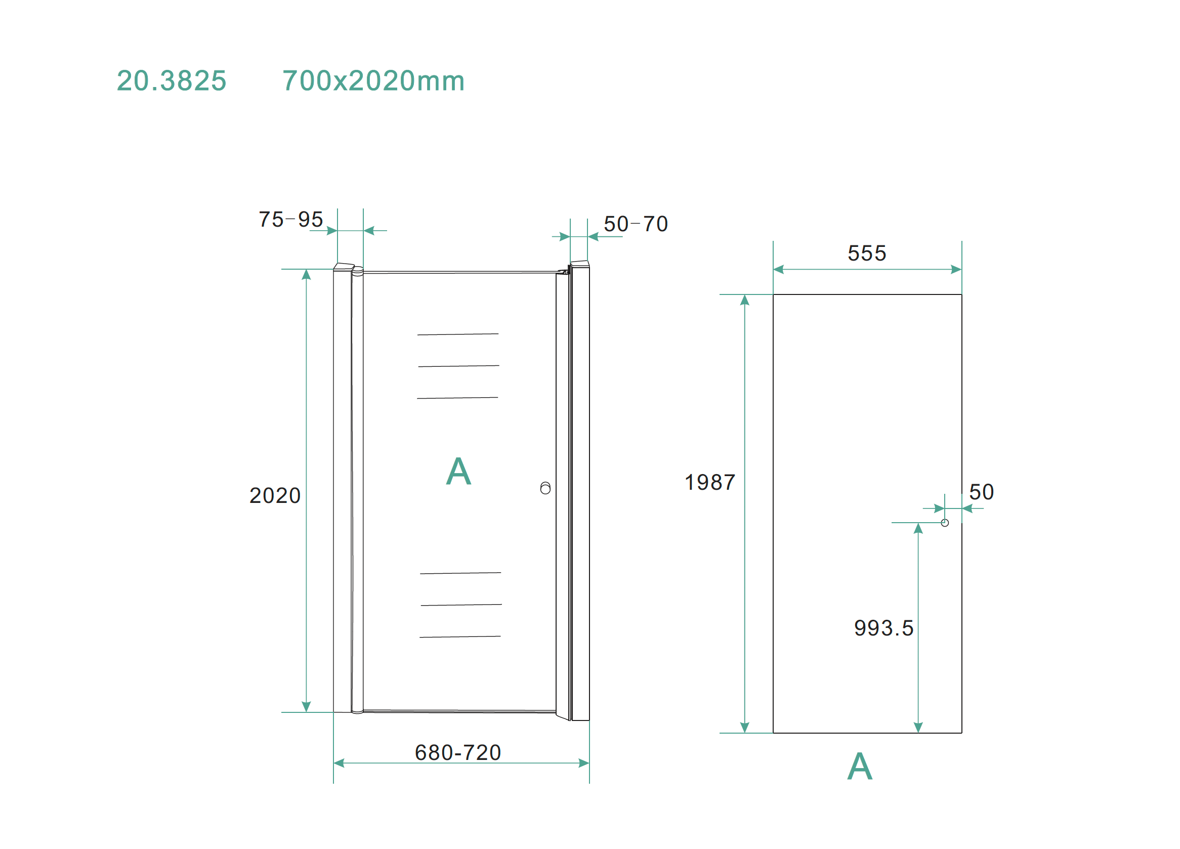 Between nisdeur 700 x 2000 x 8 mm nano helder glas/chroom