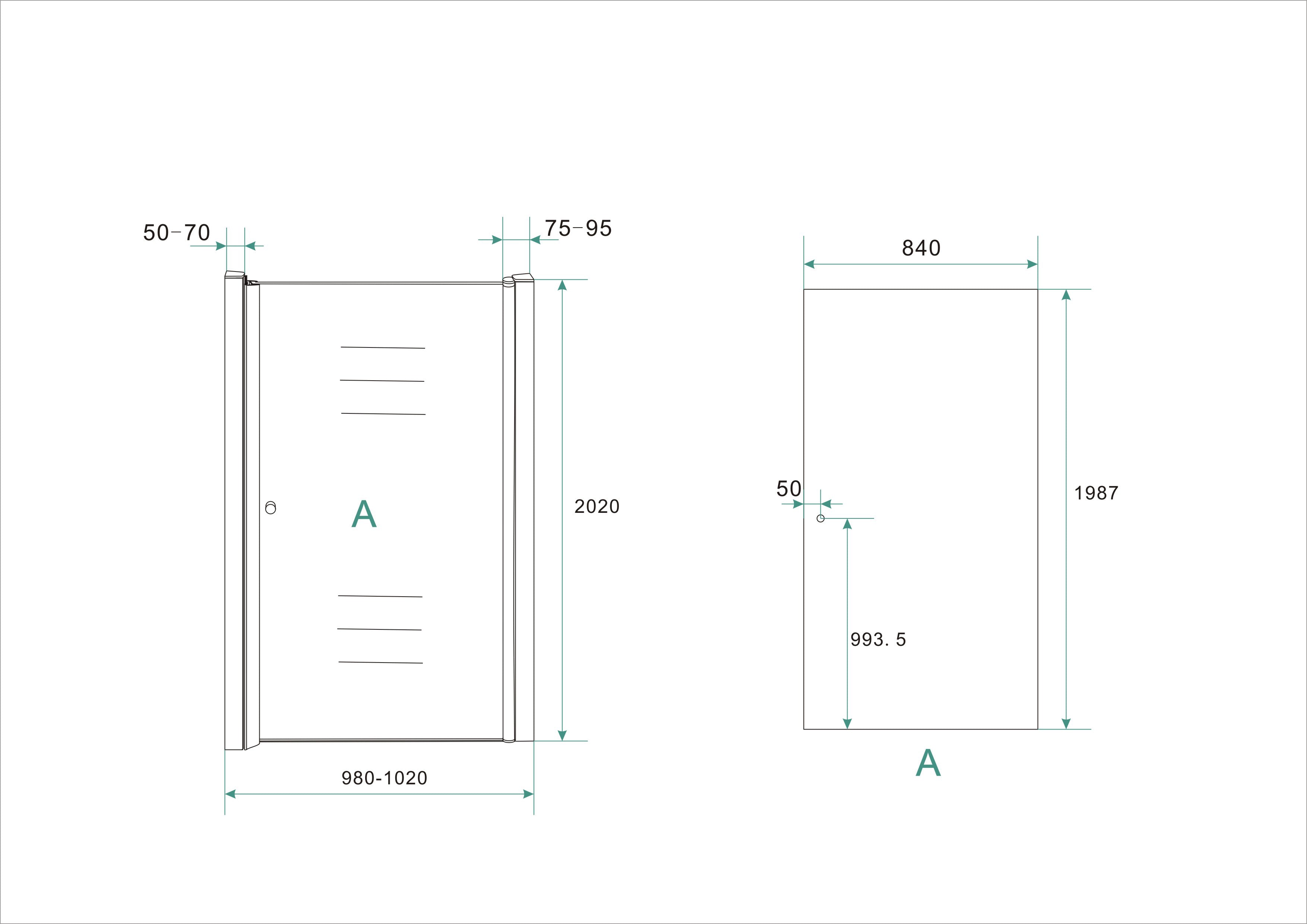 Between nisdeur 1000 x 2000 x 8 mm nano helder glas/chroom