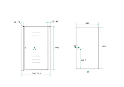 Between nisdeur 1000 x 2000 x 8 mm nano helder glas/chroom