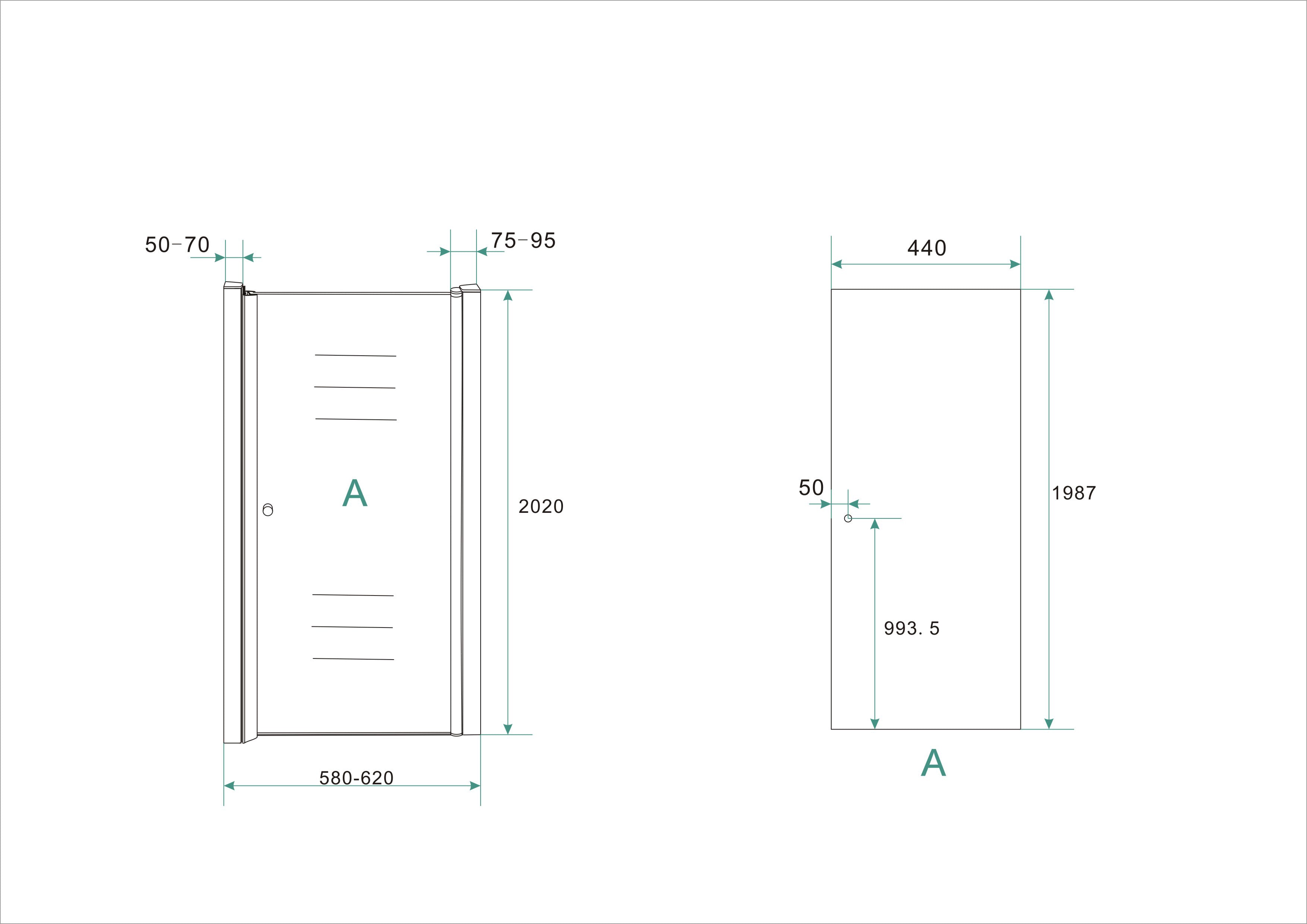 Between nisdeur 600 x 2000 x 8 mm nano helder glas/chroom