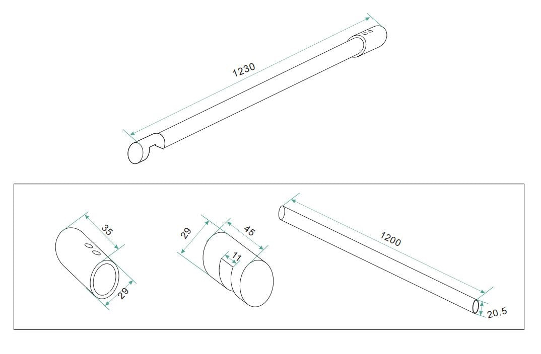 Type 1 stabilisatiestang 120cm chroom