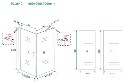 Salone cabine met 1 draaideur 900 x 900 x 2000 x 8 mm nano helder glas/chroom