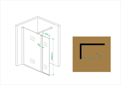 Comfort zijwand draaibaar 300 x 2000 x 10 mm nano helder glas/chroom
