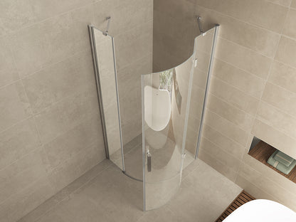 Curf cabine kwartrond met 1 draaideur rechts 900 x 900 x 2000 x 8 mm helder glas/chroom