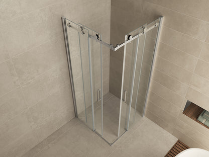 Entra hoekinstap cabine met 2 schuifdeuren 900 x 900 x 2000 x 8 mm nano helder glas/chroom