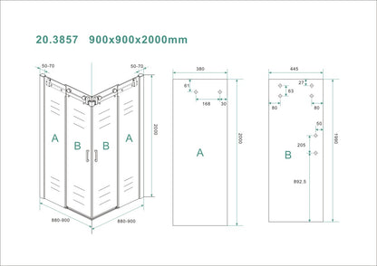 Entra hoekinstap cabine met 2 schuifdeuren 900 x 900 x 2000 x 8 mm nano helder glas/chroom