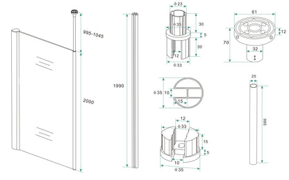 Set verticale plafond stabilisatiestang chroom