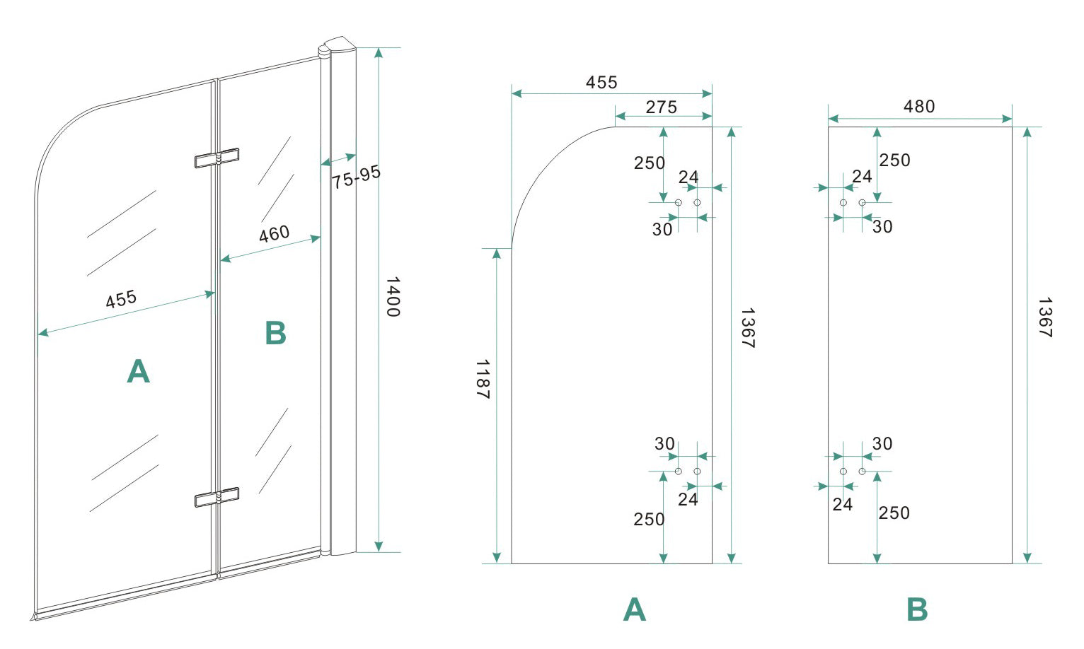 Cinco badwand draaibaar 1000 x 1400 x 6 mm nano helder glas/chroom