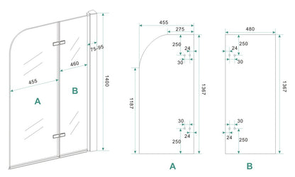 Cinco badwand draaibaar 1000 x 1400 x 6 mm nano helder glas/chroom