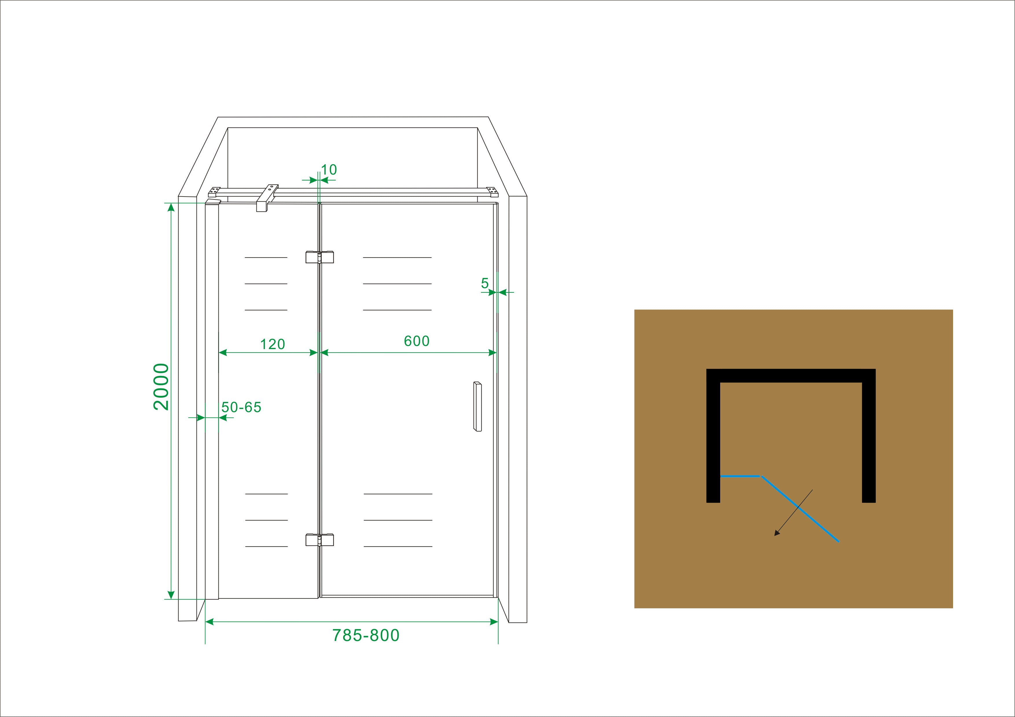 Vaz nisdeur met vast deel 800 x 2000 x 8 mm nano helder glas/chroom