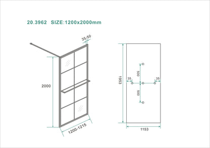 Maaz inloopdouche met raster en handdoekhouder 1200 x 2000 x 10 mm helder glas/mat zwart