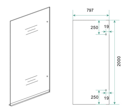 Less glasplaat rechts 800 x 2000 x 8 mm nano spiegelrook- naar helder glas