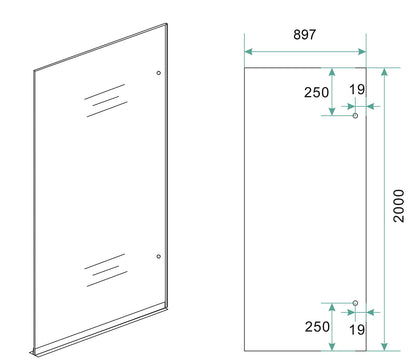 Less glasplaat rechts 900 x 2000 x 8 mm nano spiegelrook- naar helder glas