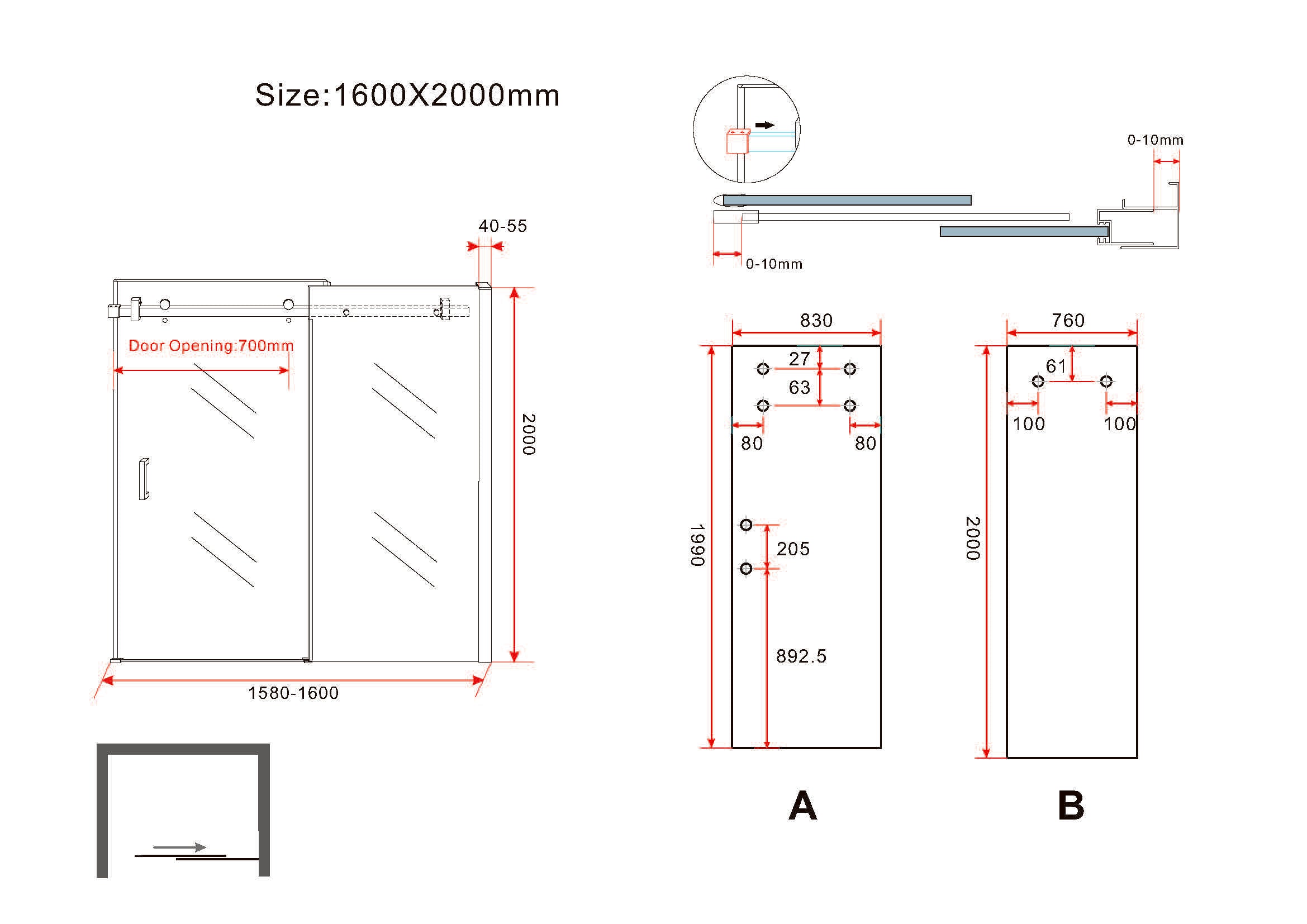 Slide nis schuifdeur 1600 x 2000 x 8 mm nano helder glas/chroom