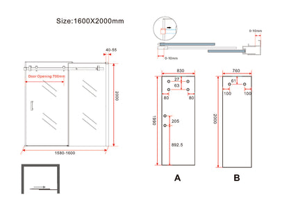 Slide nis schuifdeur 1600 x 2000 x 8 mm nano helder glas/chroom