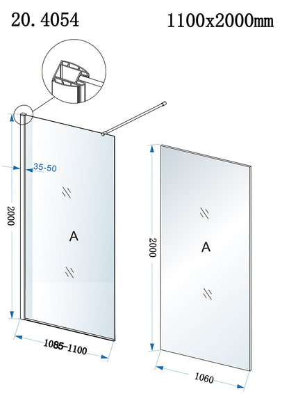 Eco inloopdouche 1100 x 2000 x 8 mm nano helder glas/chroom