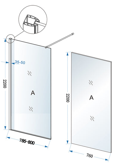 Eco inloopdouche 800 x 2200 x 8 mm nano helder glas/chroom