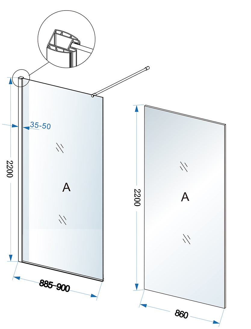 Eco inloopdouche 900 x 2200 x 8 mm nano helder glas/chroom