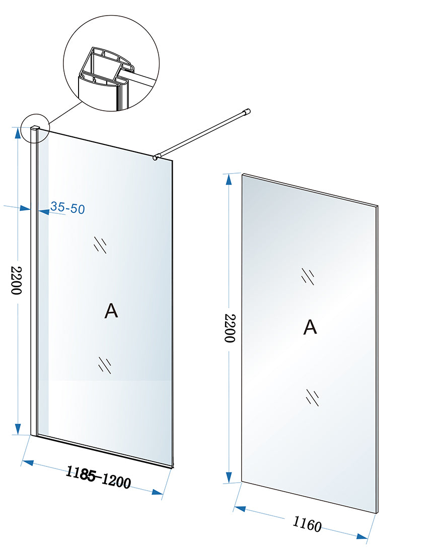 Eco inloopdouche 1200 x 2200 x 8 mm nano helder glas/chroom