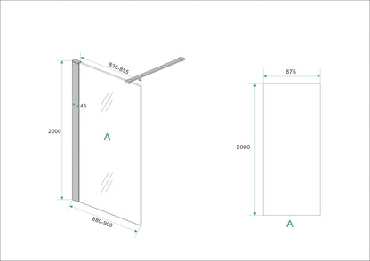 Graffic inloopdouche 900 x 2000 x 10 mm nano safety glass folie helder glas/mat zwart