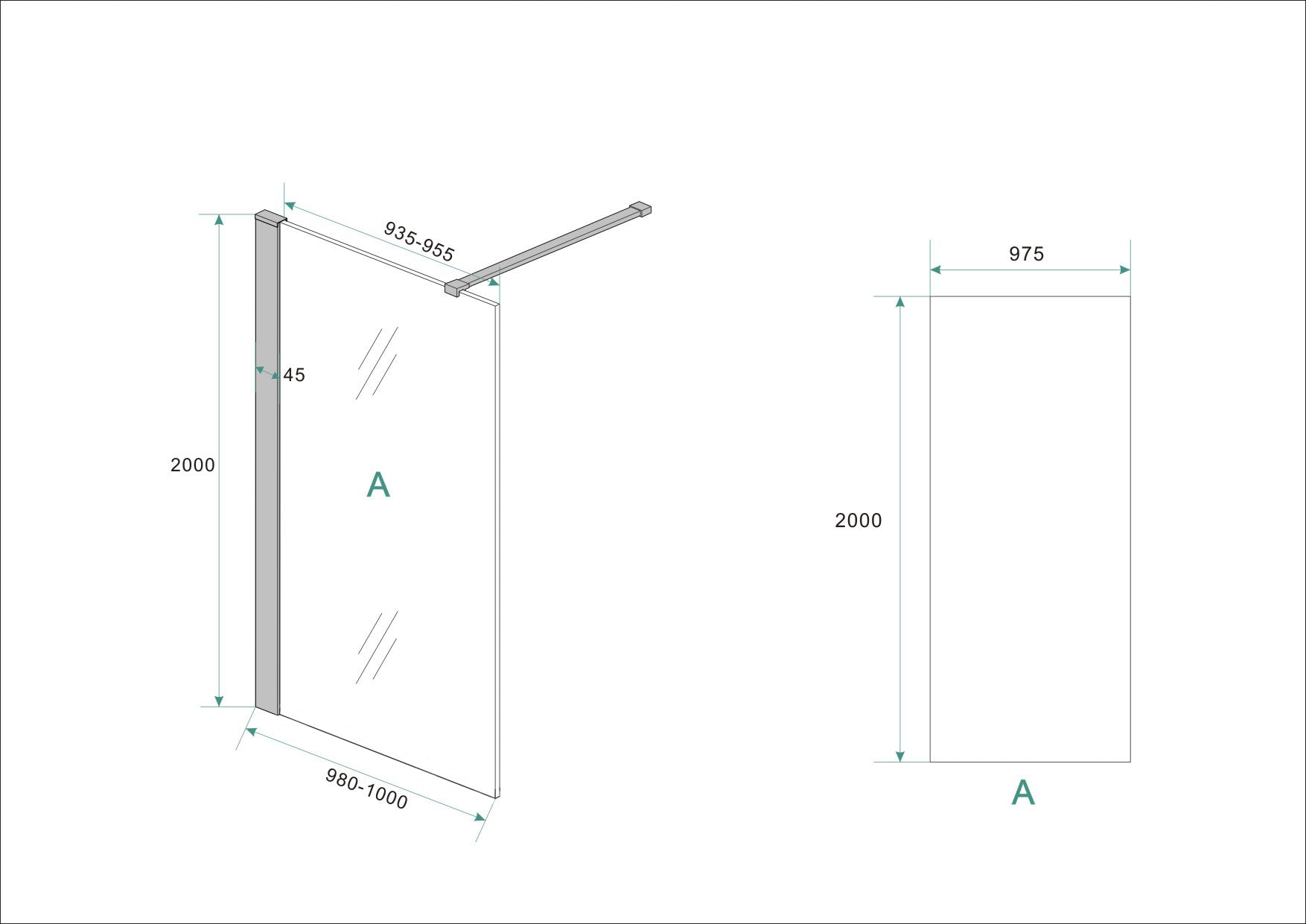 Graffic inloopdouche 1000 x 2000 x 10 mm nano safety glass folie helder glas/mat zwart