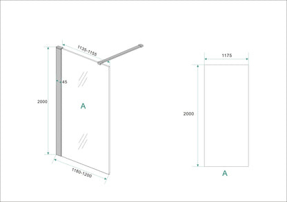 Graffic inloopdouche 1200 x 2000 x 10 mm nano safety glass folie helder glas/mat zwart