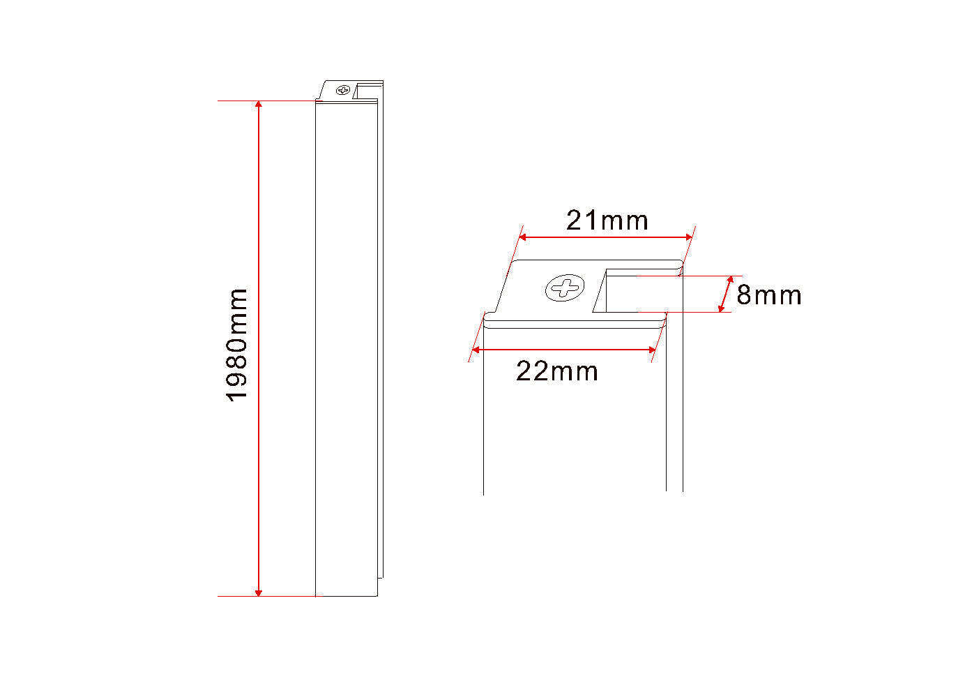 set magneetstrip voor 1/4 cabine met 2 draaideuren 8mm chroom