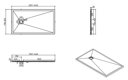 Stonea douchebak antislip composiet 800x1400x30 mm inkortbaar mat wit