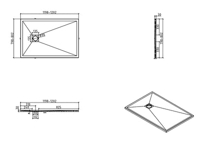 Stonea douchebak antislip composiet 800x1200x30 mm inkortbaar mat zwart