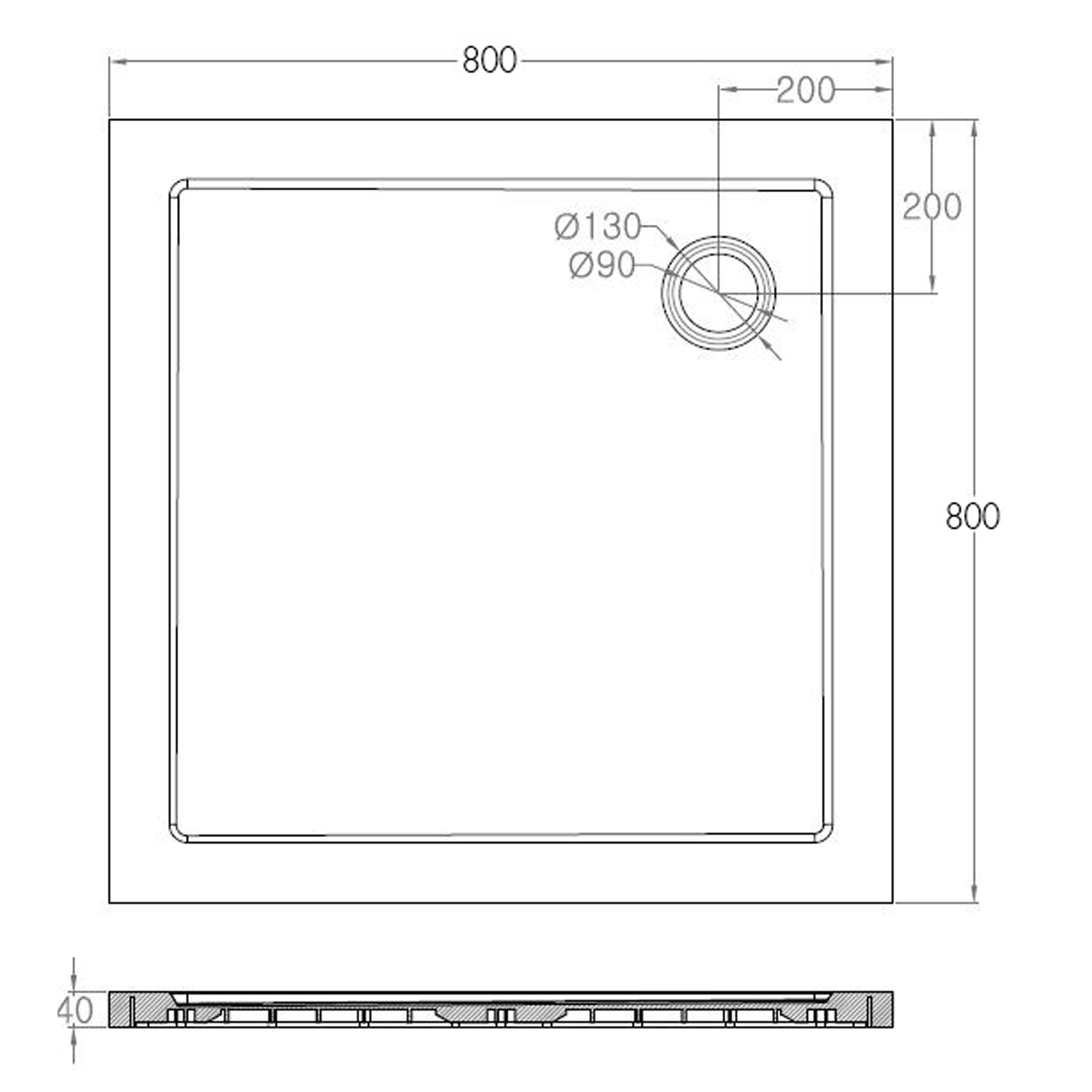luxe douchebak SMC vierkant 800x800x40 wit