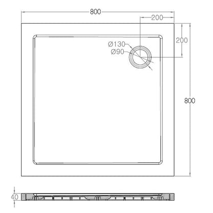 luxe douchebak SMC vierkant 800x800x40 wit