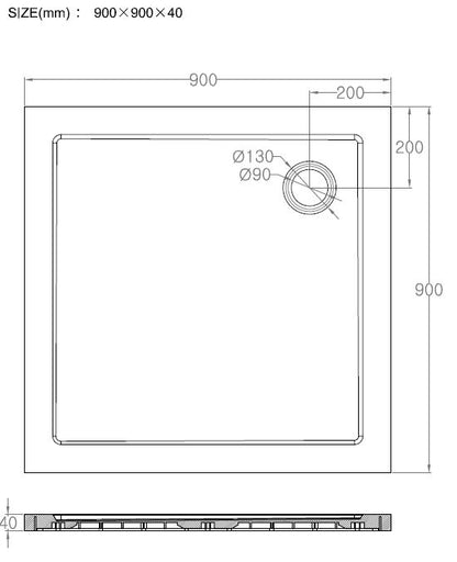 luxe douchebak SMC vierkant 900x900x40 wit