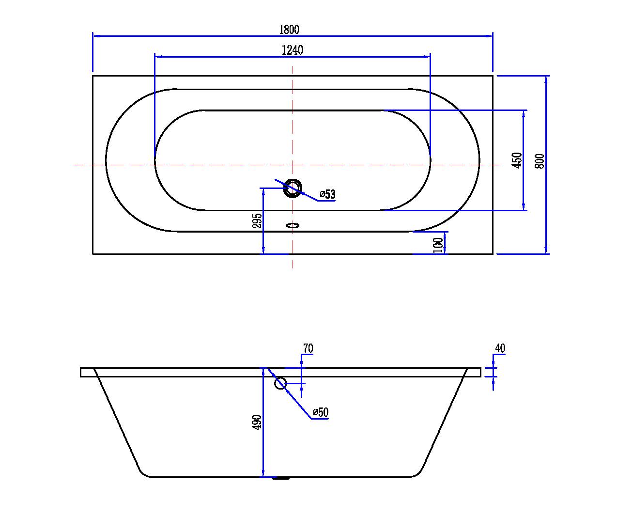 Portus RD inbouw duo ligbad 180x80x49 cm mat wit